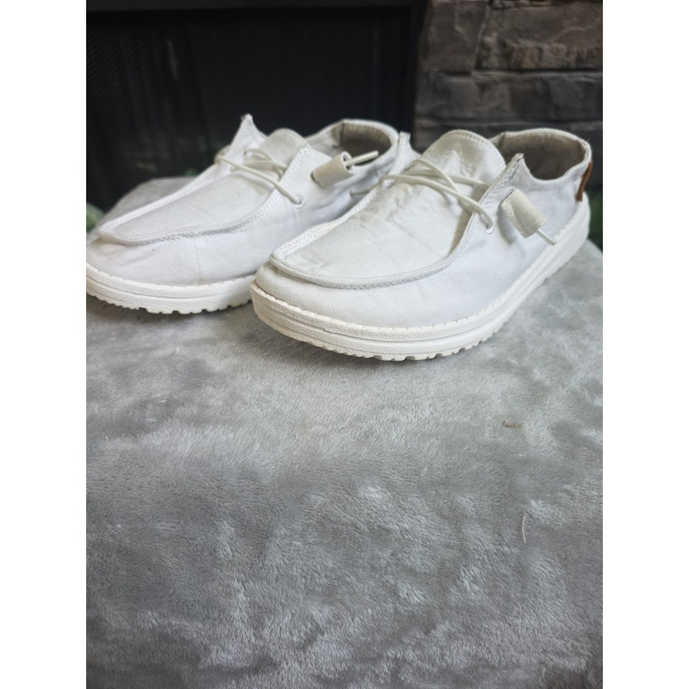 Hey Dude Womens 6 Wendy Chambray White Slip On Comfort Loafer Sneakers